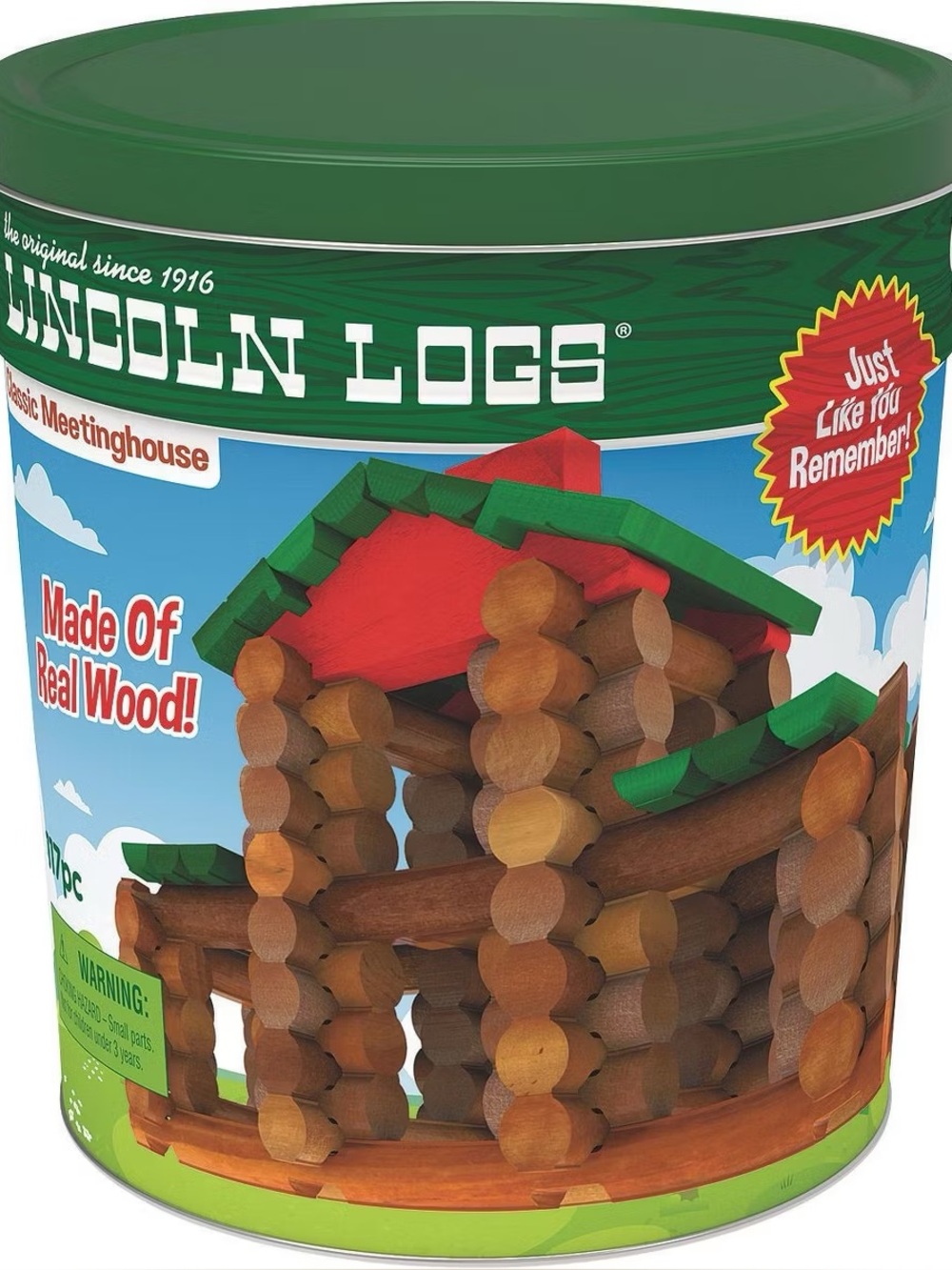 Lincoln Logs Classic Meetinghouse Wooden Log Set - Green & Red 117 pieces